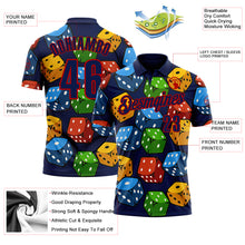 Laden Sie das Bild in den Galerie-Viewer, Custom Navy Red 3D Gambling Dice Performance Polo Shirt
