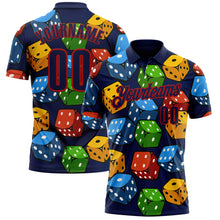 Laden Sie das Bild in den Galerie-Viewer, Custom Navy Red 3D Gambling Dice Performance Polo Shirt