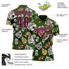 Загрузить изображение в средство просмотра галереи, Custom Green Black-Pink 3D Gambling Poker And Dice Performance Polo Shirt