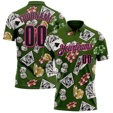 Загрузить изображение в средство просмотра галереи, Custom Green Black-Pink 3D Gambling Poker And Dice Performance Polo Shirt