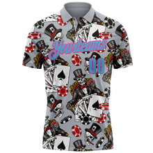 Загрузить изображение в средство просмотра галереи, Custom Gray Sky Blue-Pink 3D Gambling Poker Performance Polo Shirt