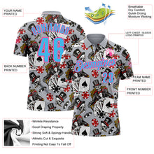 Загрузить изображение в средство просмотра галереи, Custom Gray Sky Blue-Pink 3D Gambling Poker Performance Polo Shirt