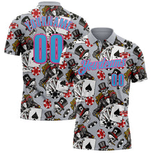 Загрузить изображение в средство просмотра галереи, Custom Gray Sky Blue-Pink 3D Gambling Poker Performance Polo Shirt