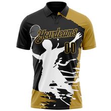 Charger l'image dans la galerie, Custom Black Old Gold-White 3D Tennis Performance Polo Shirt