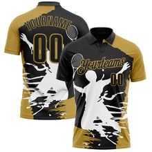 Charger l'image dans la galerie, Custom Black Old Gold-White 3D Tennis Performance Polo Shirt