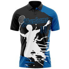Charger l'image dans la galerie, Custom Black Blue-White 3D Tennis Performance Polo Shirt