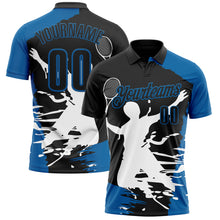 Charger l'image dans la galerie, Custom Black Blue-White 3D Tennis Performance Polo Shirt