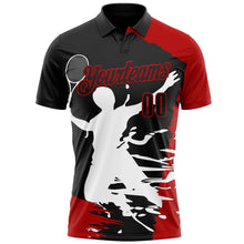Charger l'image dans la galerie, Custom Black Red-White 3D Tennis Performance Polo Shirt