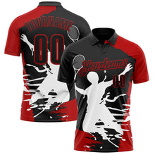 Charger l'image dans la galerie, Custom Black Red-White 3D Tennis Performance Polo Shirt