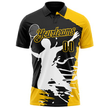 Charger l'image dans la galerie, Custom Black Yellow-White 3D Tennis Performance Polo Shirt