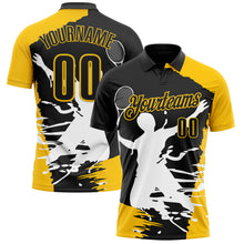 Charger l'image dans la galerie, Custom Black Yellow-White 3D Tennis Performance Polo Shirt