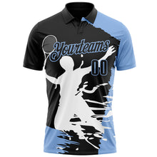 Charger l'image dans la galerie, Custom Black Light Blue-White 3D Tennis Performance Polo Shirt
