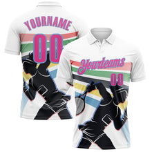 Laden Sie das Bild in den Galerie-Viewer, Custom White Pink-Light Blue 3D Tennis Performance Polo Shirt