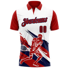 Laden Sie das Bild in den Galerie-Viewer, Custom White Red-Navy 3D Tennis Performance Polo Shirt