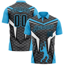 Charger l'image dans la galerie, Custom Steel Gray Black-Sky Blue 3D Tennis Performance Polo Shirt