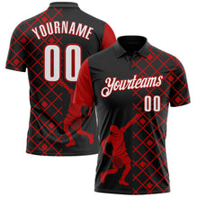 Charger l'image dans la galerie, Custom Black White-Red 3D Tennis Performance Polo Shirt