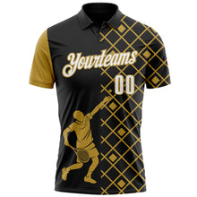 Charger l'image dans la galerie, Custom Black White-Old Gold 3D Tennis Performance Polo Shirt