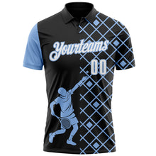 Charger l'image dans la galerie, Custom Black White-Light Blue 3D Tennis Performance Polo Shirt