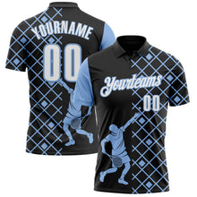 Charger l'image dans la galerie, Custom Black White-Light Blue 3D Tennis Performance Polo Shirt