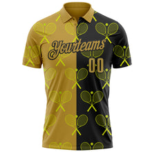 Charger l'image dans la galerie, Custom Black Old Gold 3D Tennis Performance Polo Shirt