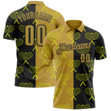 Charger l'image dans la galerie, Custom Black Old Gold 3D Tennis Performance Polo Shirt