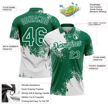 Charger l'image dans la galerie, Custom White Kelly Green 3D Pattern Design Abstract Brush Stroke Performance Polo Shirt