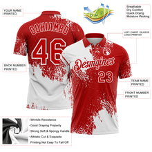 Laden Sie das Bild in den Galerie-Viewer, Custom White Red 3D Pattern Design Abstract Brush Stroke Performance Polo Shirt