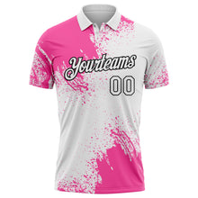 Charger l'image dans la galerie, Custom Pink White-Black 3D Pattern Design Abstract Brush Stroke Performance Polo Shirt