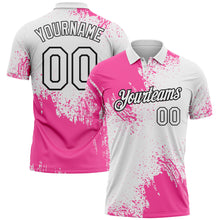 Charger l'image dans la galerie, Custom Pink White-Black 3D Pattern Design Abstract Brush Stroke Performance Polo Shirt