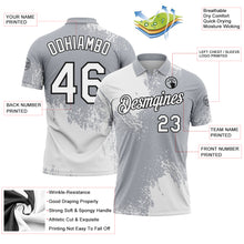 Laden Sie das Bild in den Galerie-Viewer, Custom White Gray-Black 3D Pattern Design Abstract Brush Stroke Performance Polo Shirt