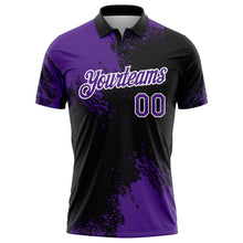 Laden Sie das Bild in den Galerie-Viewer, Custom Purple Black-White 3D Pattern Design Abstract Brush Stroke Performance Polo Shirt