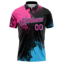 Charger l'image dans la galerie, Custom Pink Black-Sky Blue 3D Pattern Design Abstract Brush Stroke Performance Polo Shirt