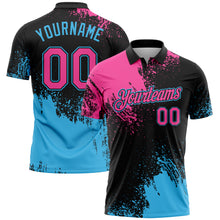 Charger l'image dans la galerie, Custom Pink Black-Sky Blue 3D Pattern Design Abstract Brush Stroke Performance Polo Shirt