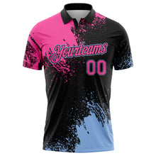 Charger l'image dans la galerie, Custom Pink Black-Light Blue 3D Pattern Design Abstract Brush Stroke Performance Polo Shirt
