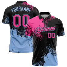 Charger l'image dans la galerie, Custom Pink Black-Light Blue 3D Pattern Design Abstract Brush Stroke Performance Polo Shirt