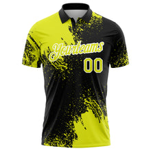 Laden Sie das Bild in den Galerie-Viewer, Custom Neon Yellow Black-White 3D Pattern Design Abstract Brush Stroke Performance Polo Shirt