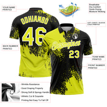 Laden Sie das Bild in den Galerie-Viewer, Custom Neon Yellow Black-White 3D Pattern Design Abstract Brush Stroke Performance Polo Shirt