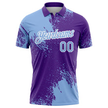 Загрузить изображение в средство просмотра галереи, Custom Light Blue Purple-White 3D Pattern Design Abstract Brush Stroke Performance Polo Shirt
