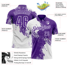 Charger l'image dans la galerie, Custom White Purple 3D Pattern Design Abstract Brush Stroke Performance Polo Shirt