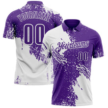 Charger l'image dans la galerie, Custom White Purple 3D Pattern Design Abstract Brush Stroke Performance Polo Shirt