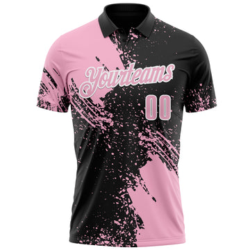 Custom Light Pink Black-White 3D Pattern Design Abstract Brush Stroke Performance Polo Shirt