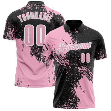 Custom Light Pink Black-White 3D Pattern Design Abstract Brush Stroke Performance Polo Shirt