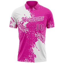 Charger l'image dans la galerie, Custom White Deep Pink 3D Pattern Design Abstract Brush Stroke Performance Polo Shirt