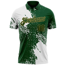 Charger l'image dans la galerie, Custom White Green-Old Gold 3D Pattern Design Abstract Brush Stroke Performance Polo Shirt