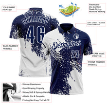 Laden Sie das Bild in den Galerie-Viewer, Custom White Navy 3D Pattern Design Abstract Brush Stroke Performance Polo Shirt