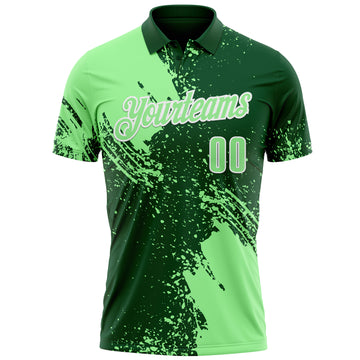 Custom Pea Green Green-White 3D Pattern Design Abstract Brush Stroke Performance Polo Shirt