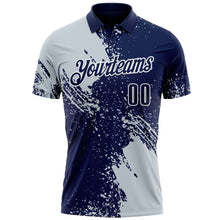Load image into Gallery viewer, Custom Silver Navy-White 3D Pattern Design Abstract Brush Stroke Performance Polo Shirt