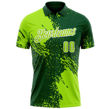 Загрузить изображение в средство просмотра галереи, Custom Neon Green Green-White 3D Pattern Design Abstract Brush Stroke Performance Polo Shirt