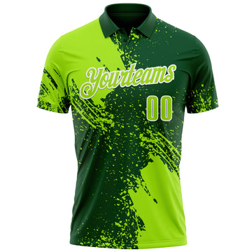 Custom Neon Green Green-White 3D Pattern Design Abstract Brush Stroke Performance Polo Shirt