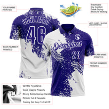 Laden Sie das Bild in den Galerie-Viewer, Custom White Dark Purple 3D Pattern Design Abstract Brush Stroke Performance Polo Shirt